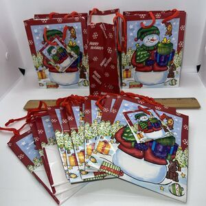 12 Pack Christmas Treat Gift Bags Cute‎ Patterns Gift Tags for Christmas Holiday